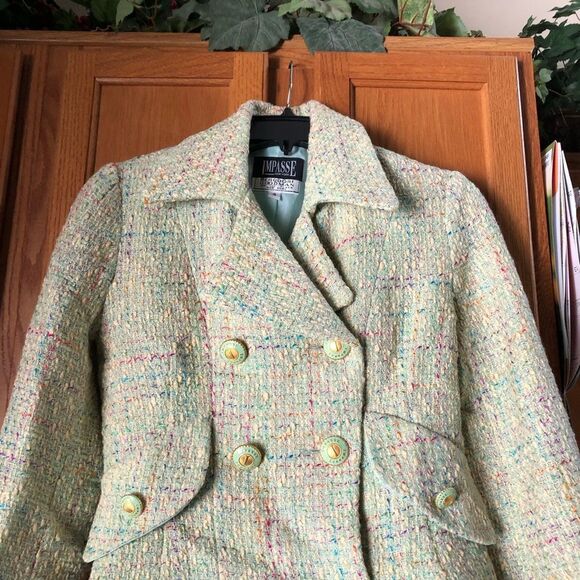 Bergdorf Goodman IMPASSE New York Double-Breasted Tweed Jacket Green - 4 - Picture 3 of 16
